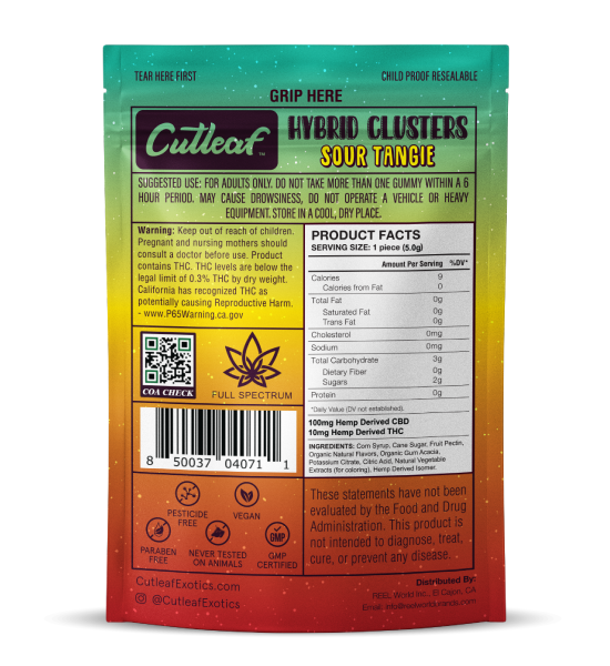 Sour Tangie 600MG Hybrid Gummy Clusters - Kratom For Less