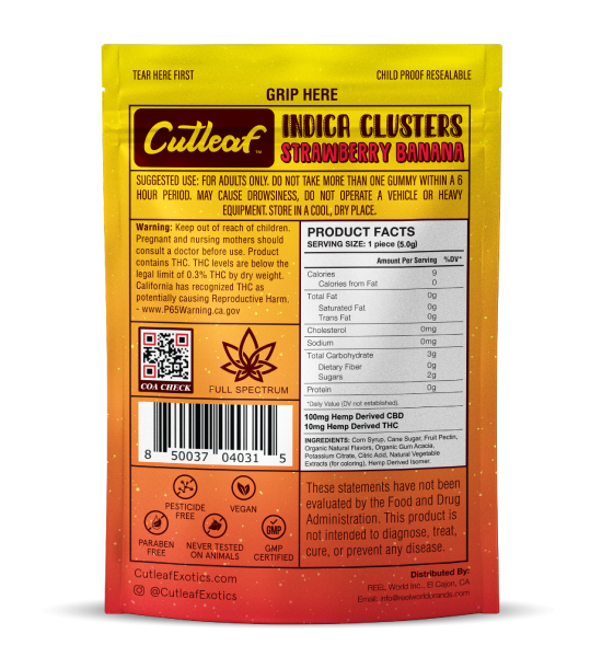 Strawberry Banana 600MG Indica Gummy Clusters - Kratom For Less