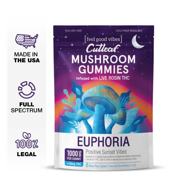 Blue Razz Gelato 1000MG Euphoria Mushroom Gummies - Kratom For Less