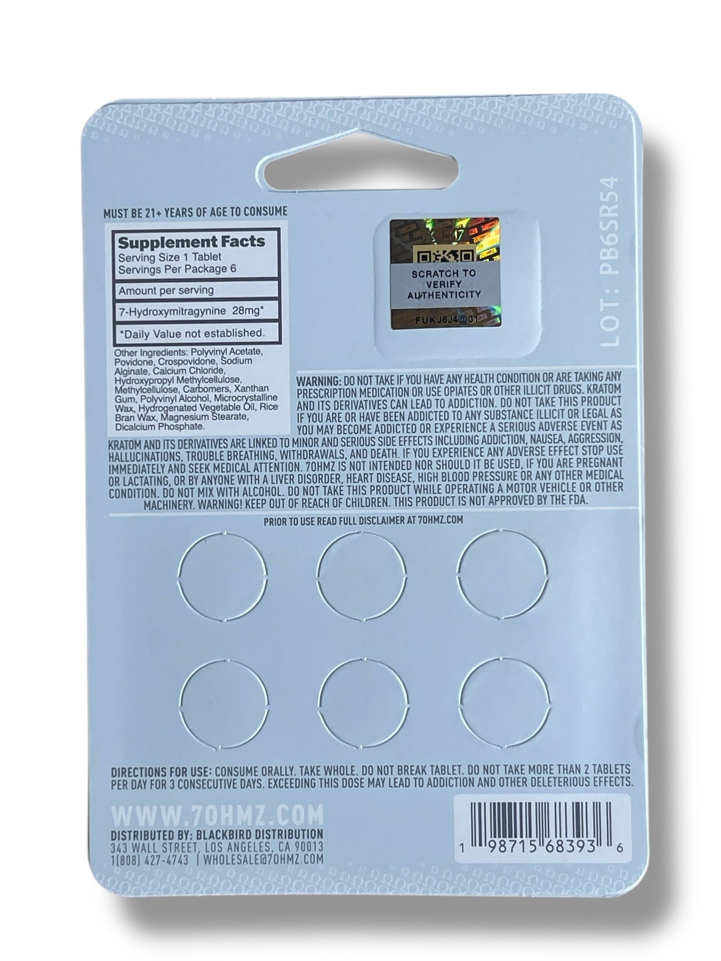 7 OHMZ Kratom 6 Tablets -28mg per tablet Advanced Kratom Alkaloids